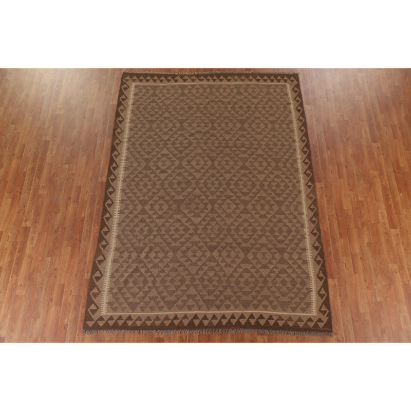 Brown Kilim Reversible Wool Area Rug 7x10