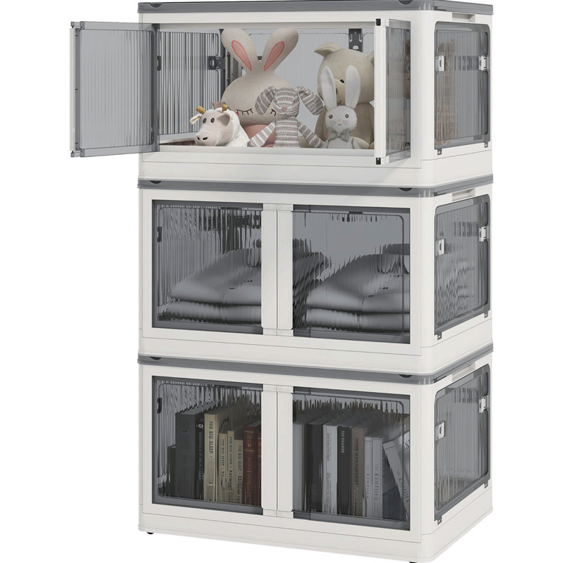 32 bacs de rangement empilables avec couvercle, 32 contenants en plastique pliables. Idéal pour l'organisation de bureau. Conception pliante. Blanc. Couvercles d'une capacité de 66 lb. Rangement pour garde-robe. Roues et 5 accès. Espace