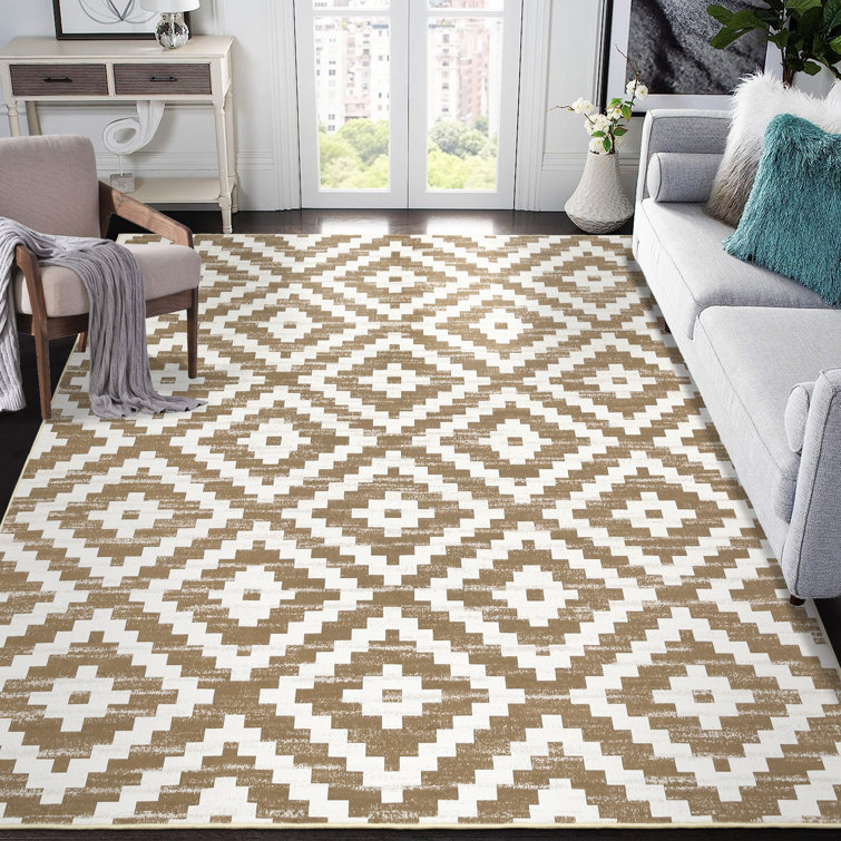 Geometric Machine Washable Rug for Living Room Bedroom Diamond Checkerboard Non-Slip Low Pile Rubber Backing Area Rug for Playroom Office Kitchen Dining Room Dorm and Bedside Decor