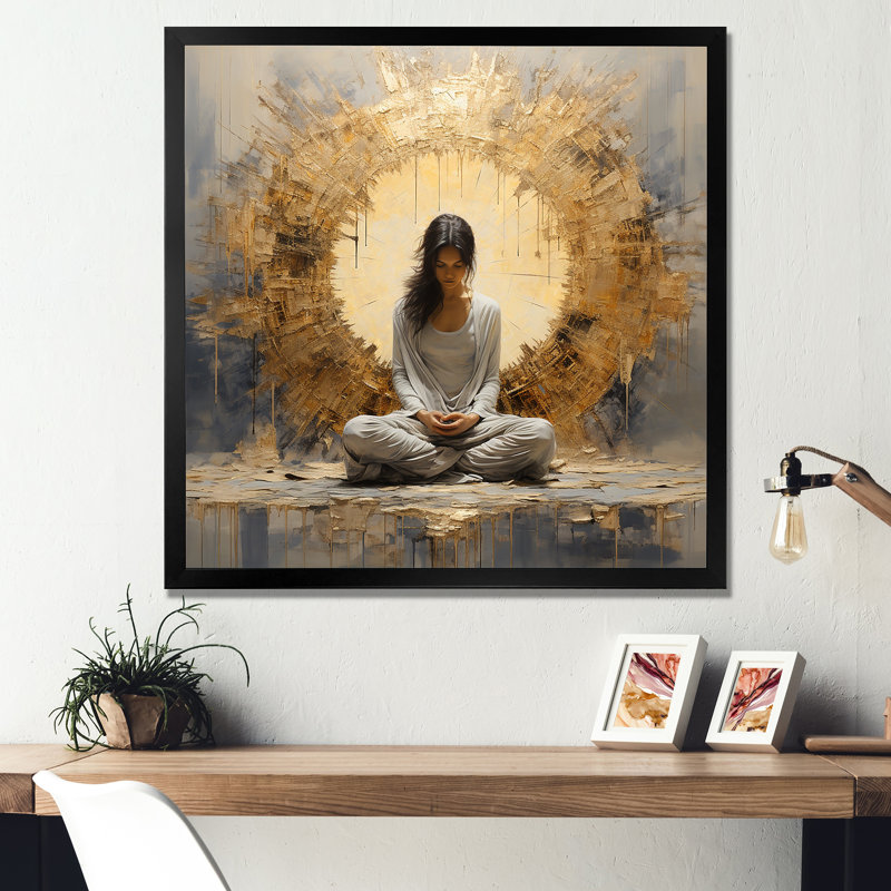 Zen Position de méditation III, Cadre simple noir, H 36 po x l 36 po x P 1,5 po