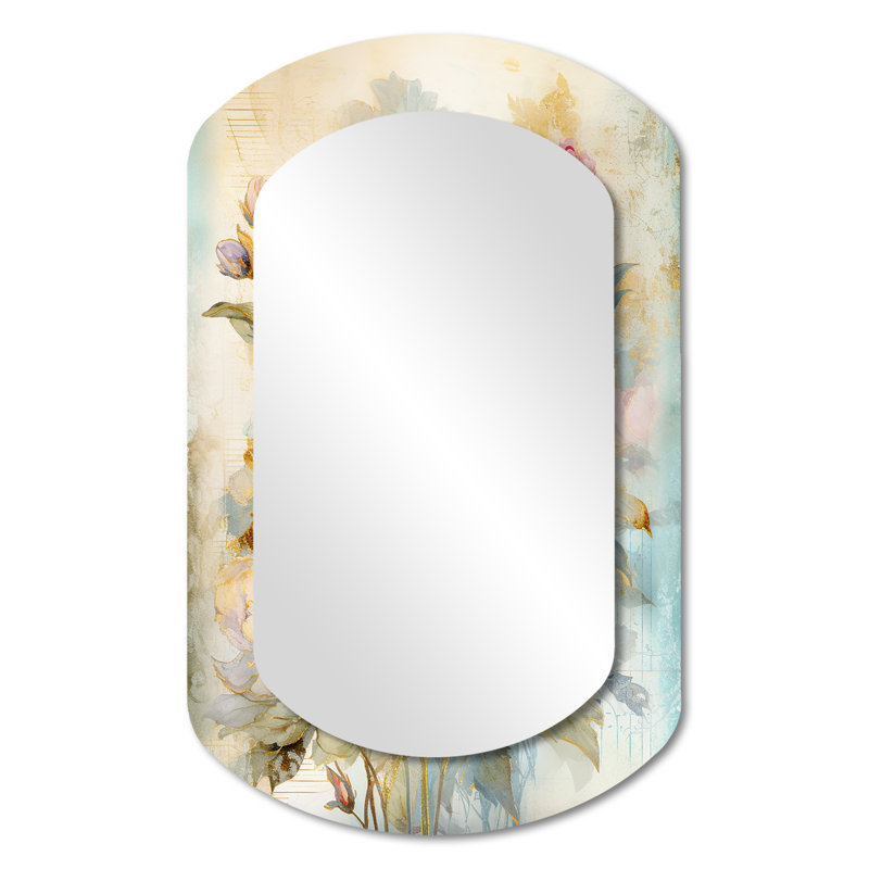 Doux pivoine fleurie sur rétro bleu - miroir décoratif asymétrique pivoine, grand miroir mural moderne, impression sur métal