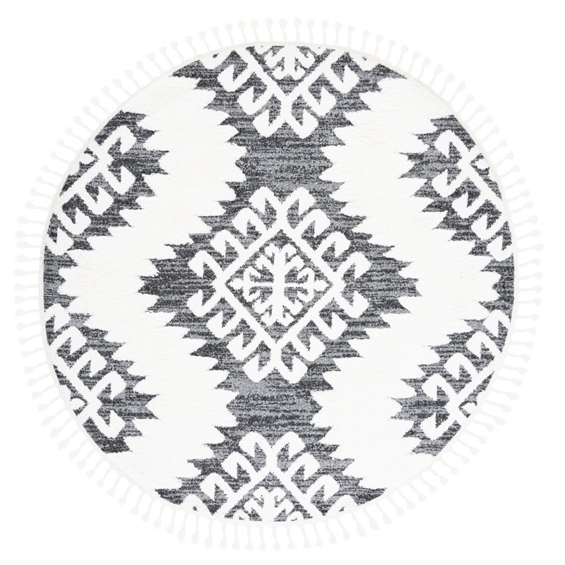 Tapis performance à poils longs style marocain, Rond 3 pi
