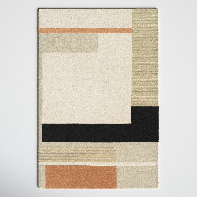 Mora Geometric Handmade Tufted Wool Cream/Khaki Area Rug, Rectangle 2' x 3'