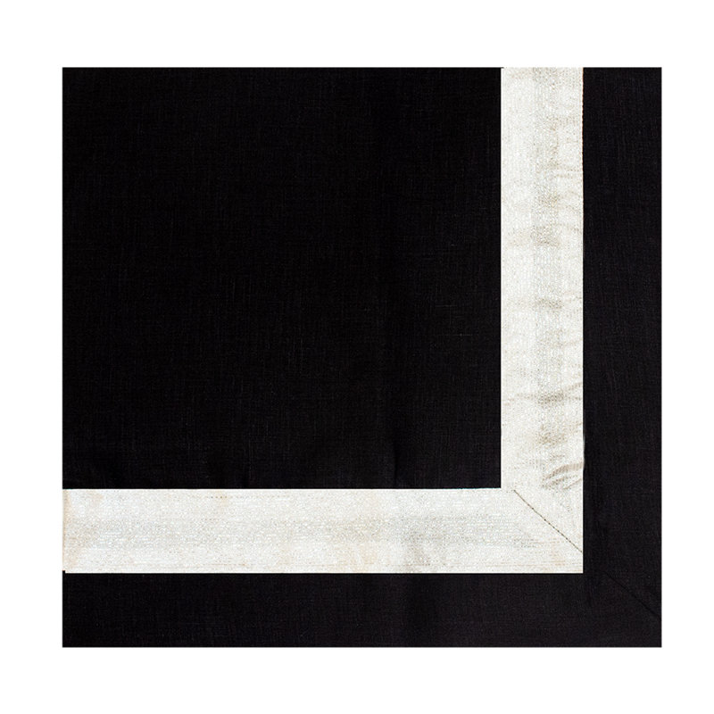Textured New Border Linen Napkin, Black/Silver
