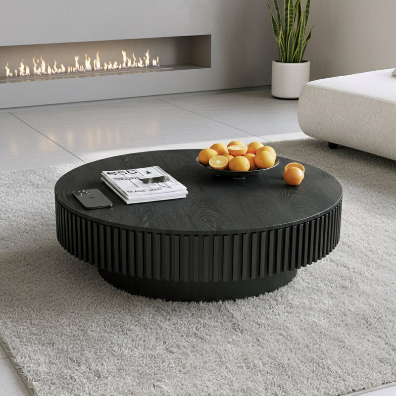 Table basse 39,37 "ronde avec rangement Table d'appoint moderne en placage de bois massif pour salon, chambre à coucher, appartement ou bureau, noir