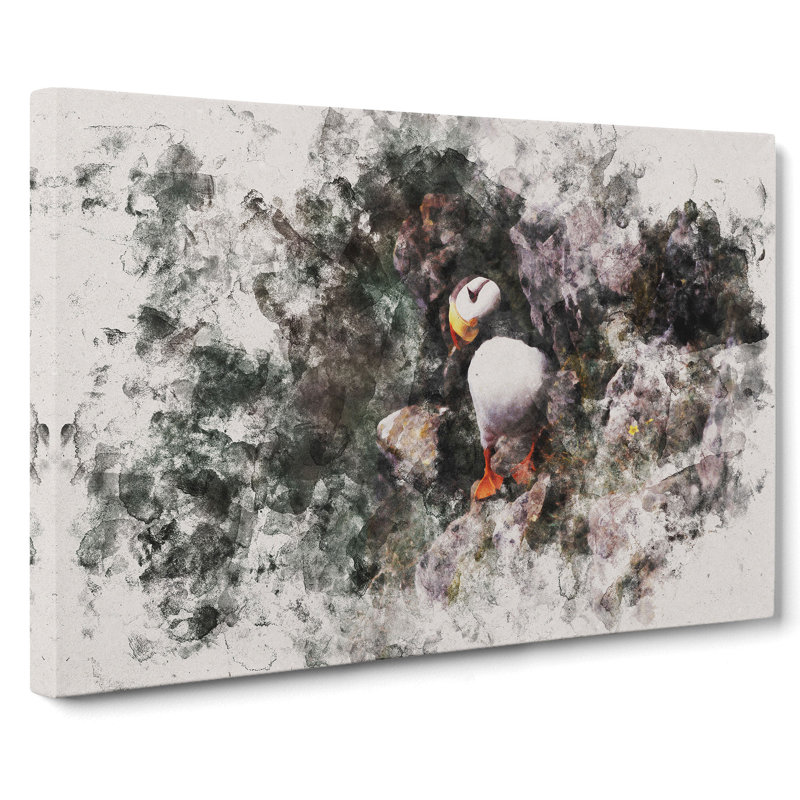Atlantic Puffin Birds Vol.1 Watercolour - Wrapped Canvas, 35cm H x 60cm W x 3cm D