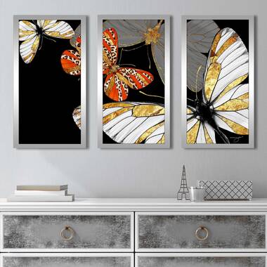 Louis Vuitton Butterfly by Jodi - 3 Piece Wrapped Canvas Graphic Art Rosdorf Park Size: 24 H x 36 W x 0.75 D