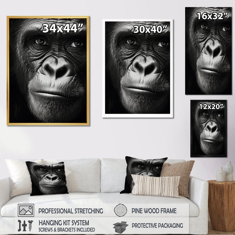La matriarche gorille sur toile, Toile tendue, H 20 po x l 12 po x P 1 po