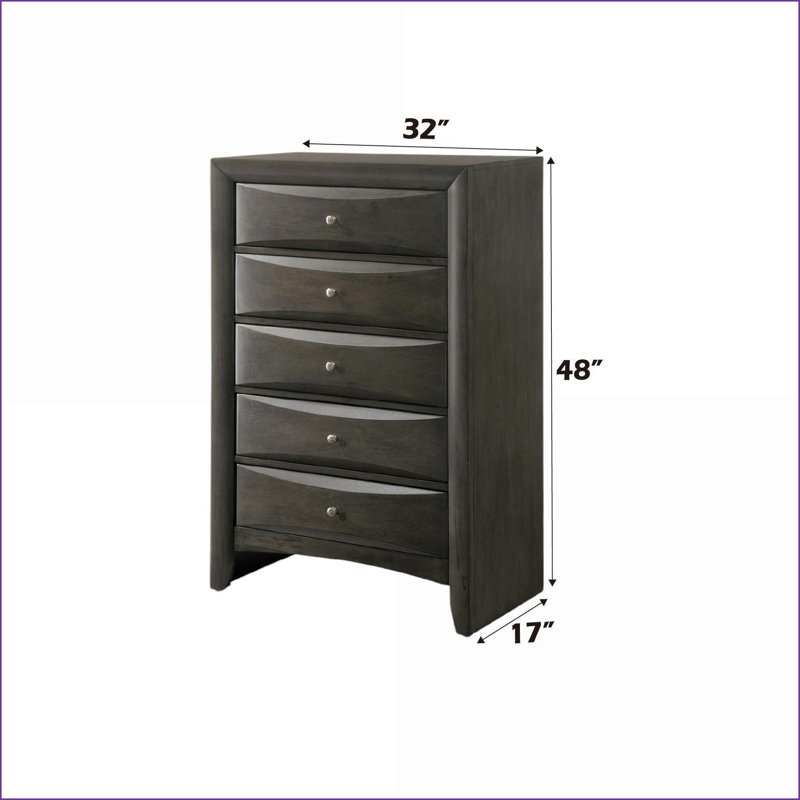 Chests &amp; Wardrobes: 5-Drawer Gray Oak Chest with Dovetail Joinery | Gray | Synthetic Wood, Gray