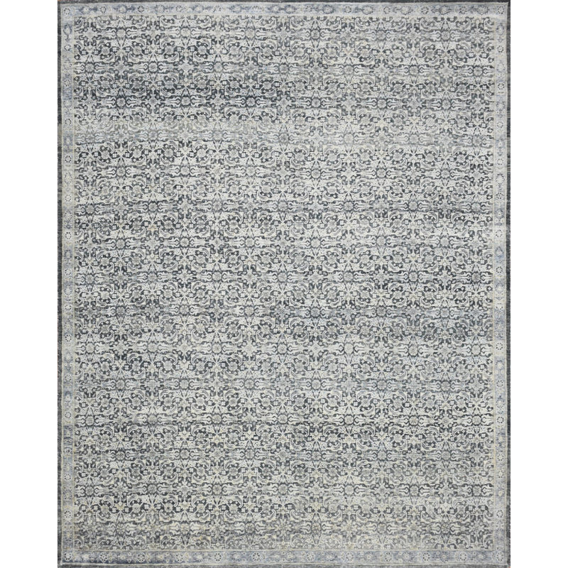Tapis gris anthracite et noir noué à la main de haute qualité, Rectangle 8 pi x 10 pi