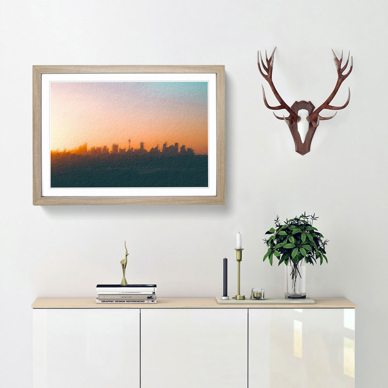 The Sydney Australia Skyline - Picture Frame Painting Print, 36cm H x 48cm W x 2cm D, Oak Framed