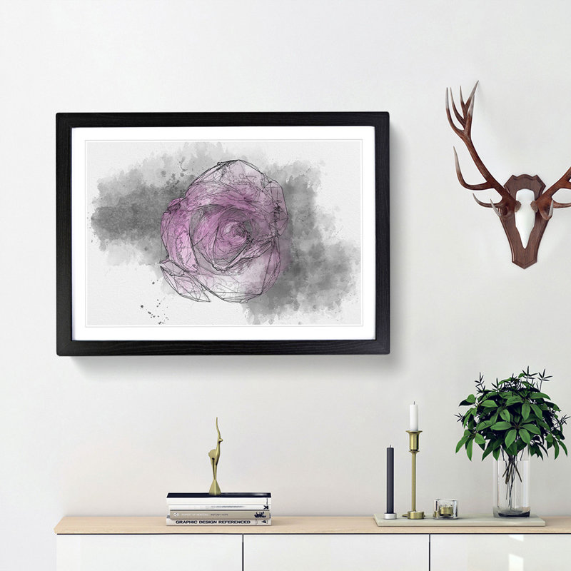 Purple Rose in the Shadows Sketch - Picture Frame Graphic Art Print, 62cm H x 87cm W x 2cm D, Black Framed