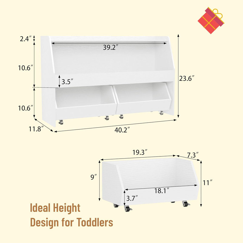 Bibliothèque de rangement et de rangement à 2 niveaux pour jouets avec casiers et 2 tiroirs amovibles - solution de rangement pour jouets, livres et décorations