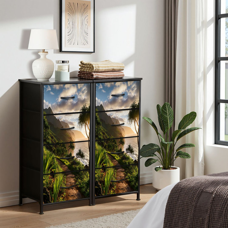 4 Drawer Dresser for Bedroom, Narrow Chest of Drawers, Wooden Top and Study Iron Frame 18"x37.5"-(WxH)