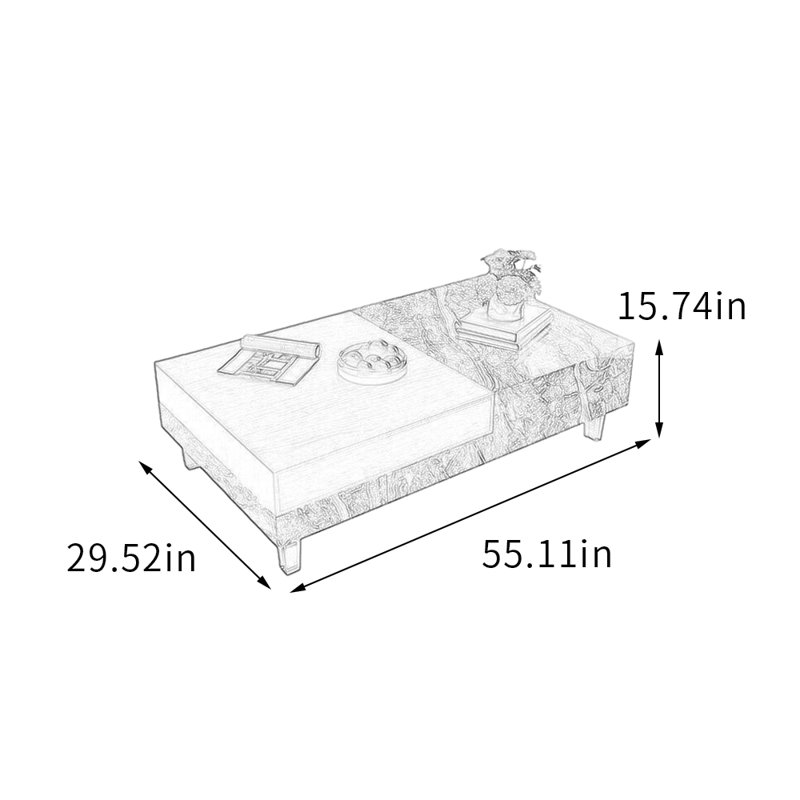 Table basse rectangulaire avec rangement en acrylique, 15.74" H x 55.11" L x 29.52" W, Grey/Brown