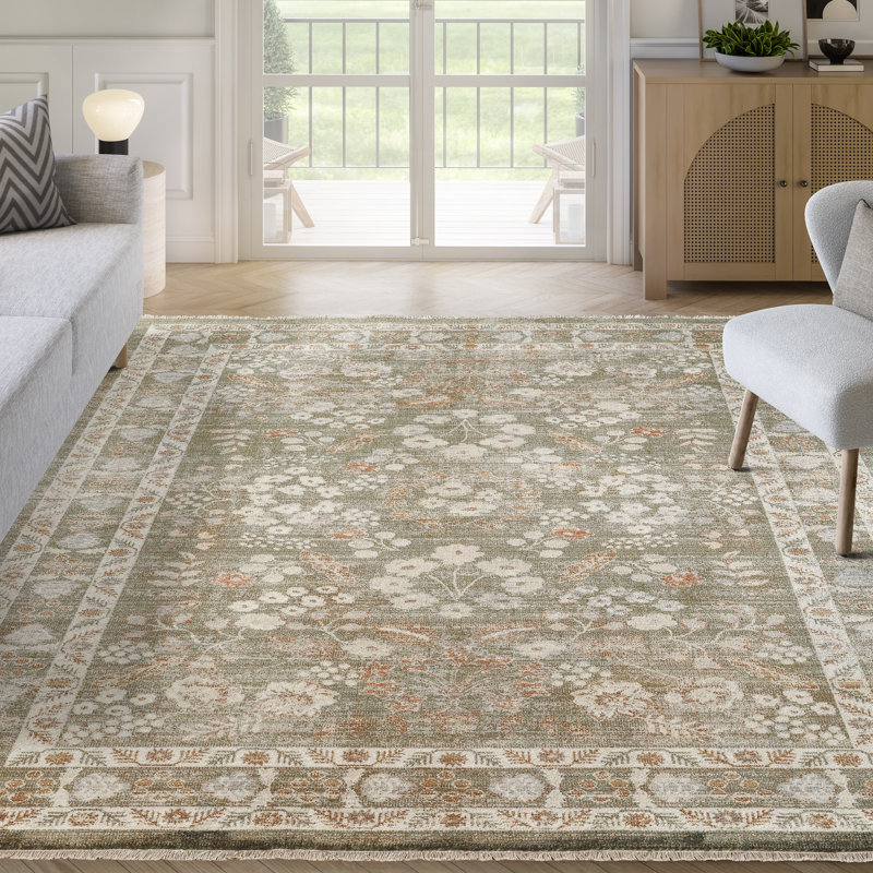 Abani Rugs Giavonnie ALA140A Traditional Sage Green Vintage Floral Border Area Rug, Rectangle 7'9" x 10'