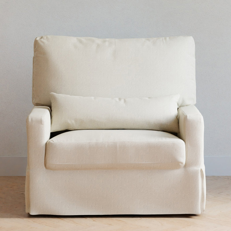 Crawford Pillowback Chair and a Half Upholstered Swivel Glider, Performance Cream Eco-weave