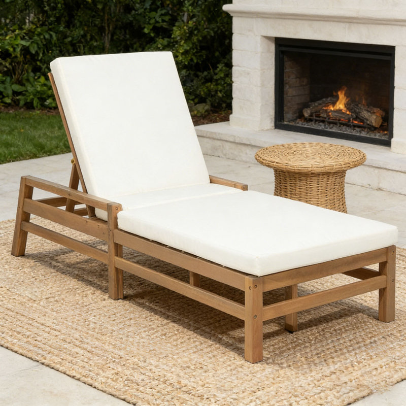 Chaise longue d'extérieur réglable, 1, Teck clair
