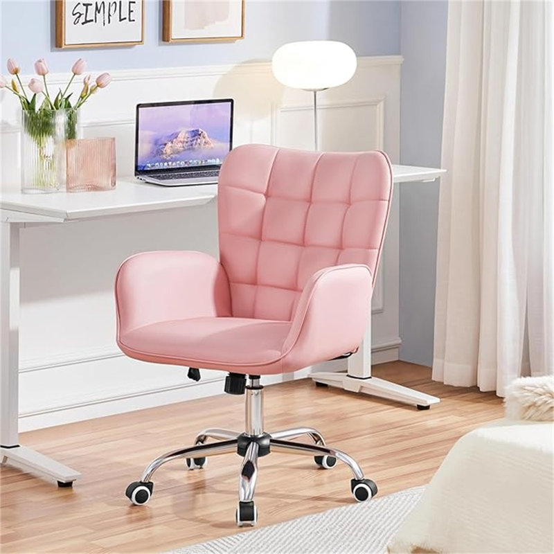Fauteuil de coiffeuse moderne en similicuir de style classique avec accoudoirs rembourrés et siège rembourré pour bureau, bureau, maison et rose