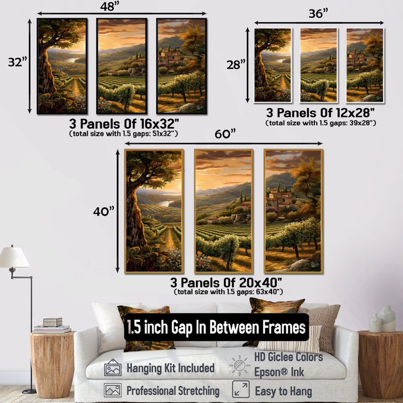 «Vineyard Charm», ensemble d'art sur toile Vineyard, Cadre flottant noir, H 40 po x l 60 po x P 1 po