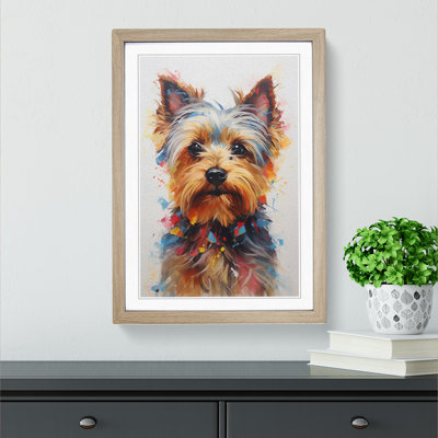 Yorkshire Terrier Hard Edge Painting - Single Picture Frame Print on Wood