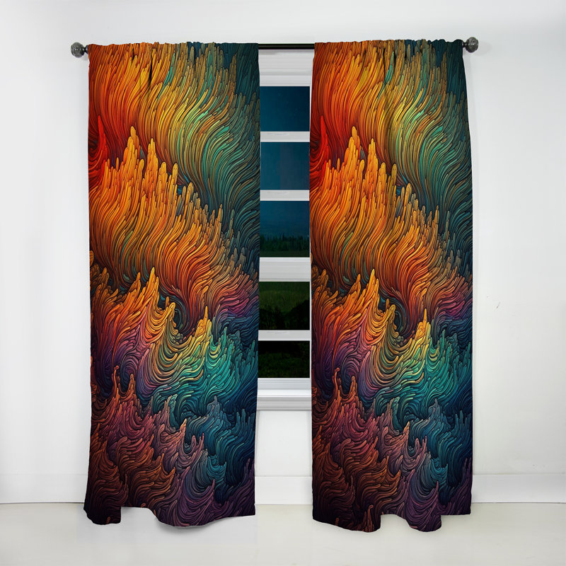 Gloriann - Rainbow Colored Waves IV - Rideau Modern Waves - Velours obscurcissant - 1 panneau, L 52 po x L 63 po
