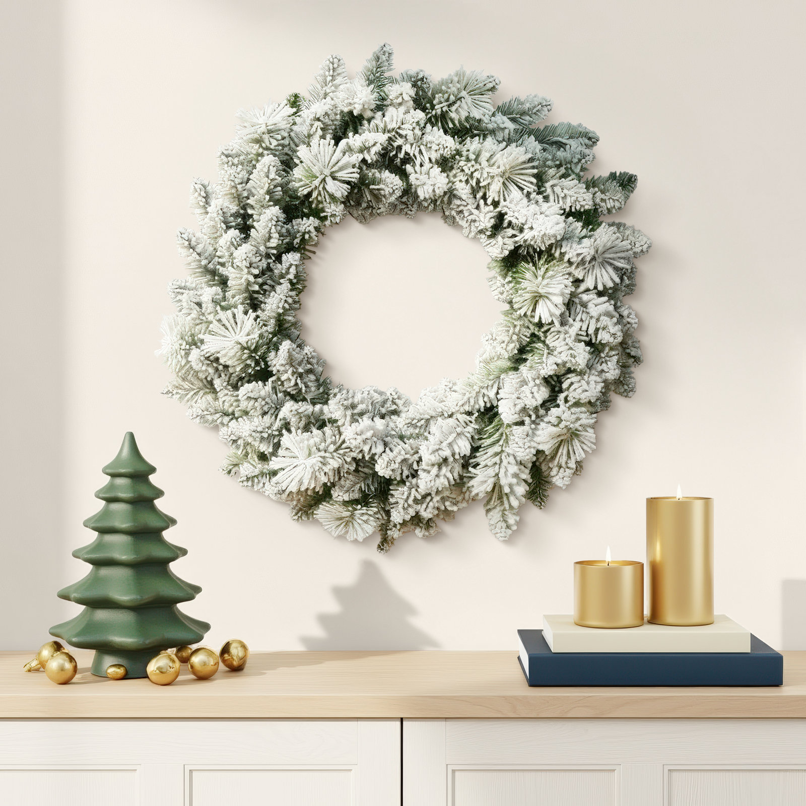 24'' Faux Pine Lighted Polyester Wreath