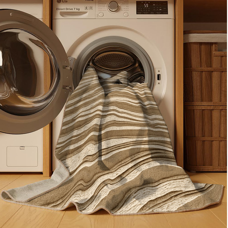Tapis beige lavable à la machine, Rectangle 6 pi x 9 pi