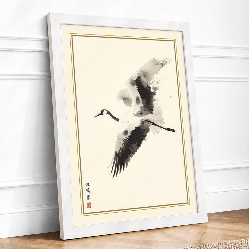 Crane In Flight Japandi - Print, A1 - 84.1 x 59.4 cm, White