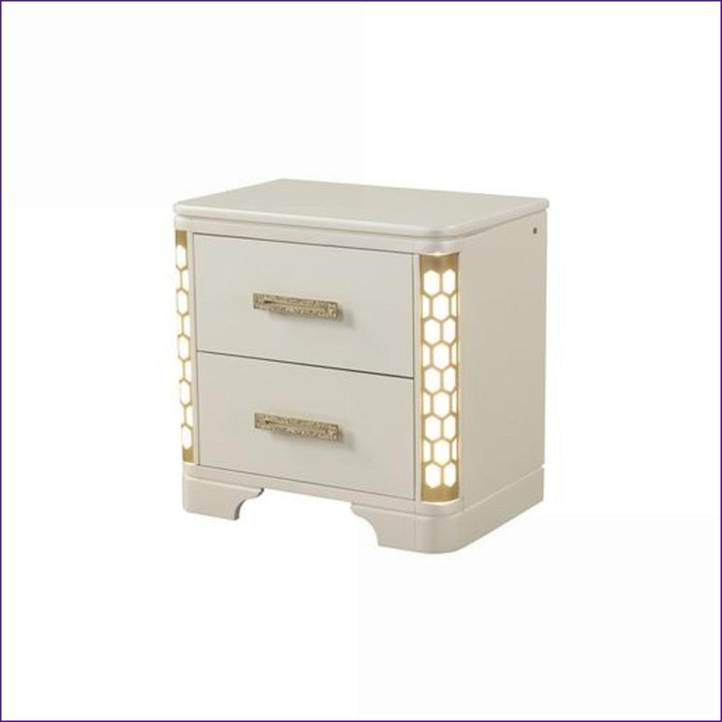 Table de chevet 2 tiroirs en bois beige avec lumières DEL