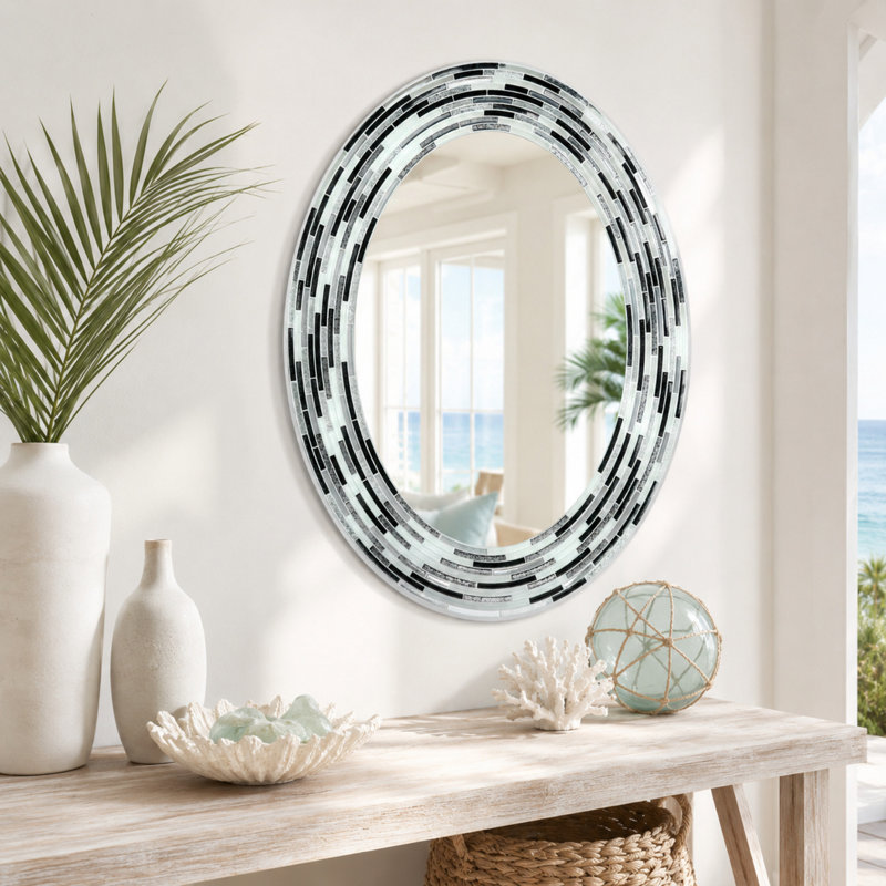 Miroir mural Ashong, 29 po x 23 po, Gris anthracite, Ovale