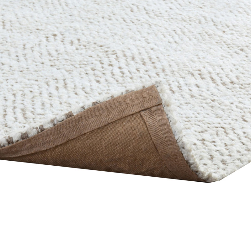 Ivory Herringbone Handwoven Wool Area Rug 5' x 8'