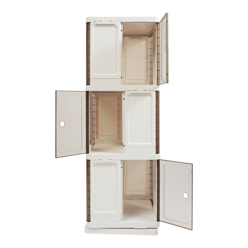 42.51"H x 14.56"W x 14.56"D 3-Tier Rotating Bookshelf with Doors, (3 Shelves) 42.51"H x 14.56"W x 14.56"D