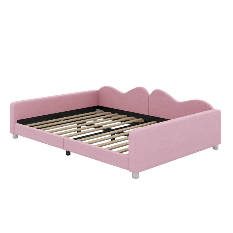 Lit rembourré en tissu sherpa avec dossier en forme de nuage, Lit double, Rose