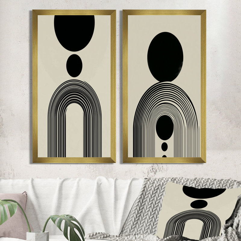 Vortex noir rétro - art moderne encadré 2 pièces, H 32 po x l 32 po, Gold Picture Framed