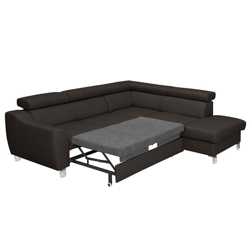 Avaiya Leather Corner Sofa with Sleeping Function and Storage, Yes, Right Hand Facing, Dark Brown
