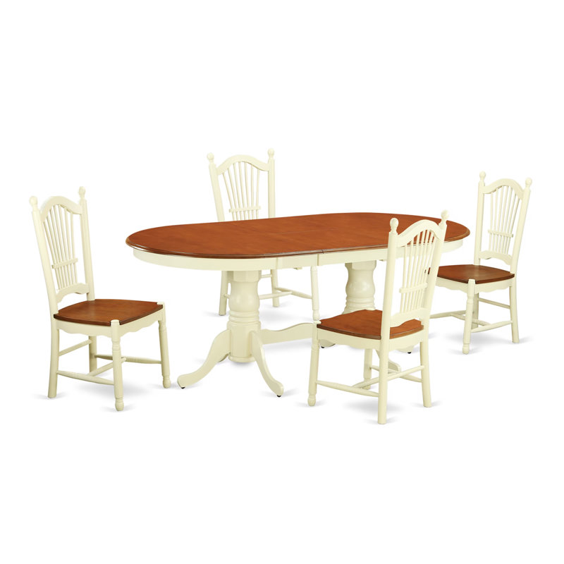 Ensemble de table de salle à manger moderne 5 pièces comprenant une table ovale en bois avec feuille papillon et 4 chaises de salle à manger, babeurre et cerise