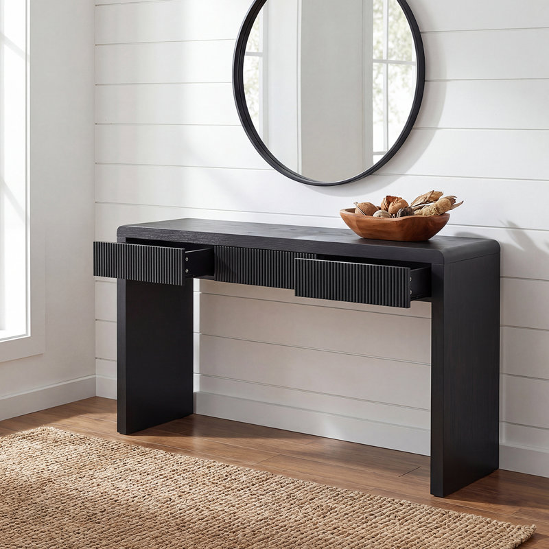 Table de canapé en grain de bois naturel avec rangement - Console d'entrée robuste pour le couloir ou l'espace de vie, Noir