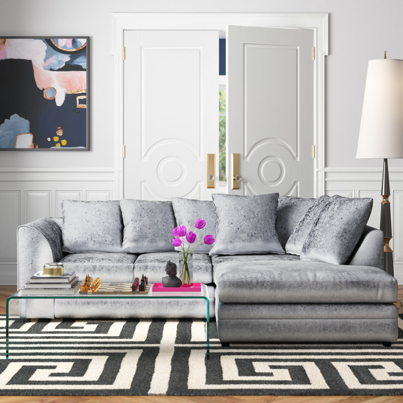 Romelia 3 Seater Velvet Sofa & Chaise, Silver, Right Hand Facing