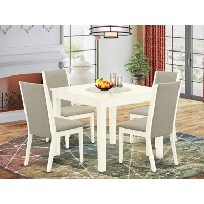 5 Piece Dinette Set for 4 Includes a Square Dining Table and 4 Shitake Linen Fabric Parson Dining Room Chairs, Linen White