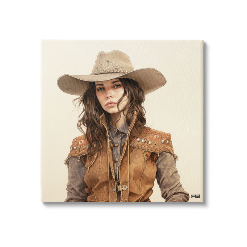 Southwestern Cowgirl Portrait par RB, H 36 po x l 36 po x P 1,5 po