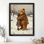 Reproduction d'art encadré noir, fille rétro et ours en peluche
