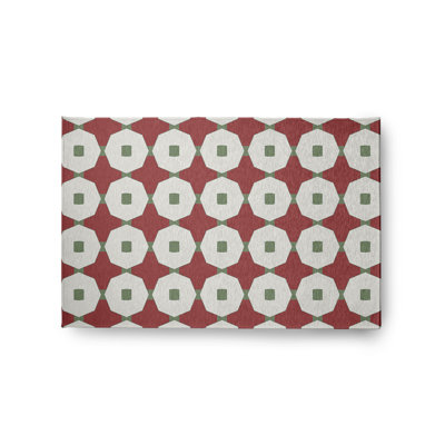 Tapis géométrique en chenille tissé à la machine en rouge / blanc / vert