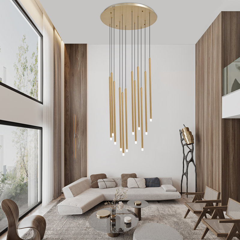 Teylie Long Attic Cluster Pendant Kitchen Island LED Chandelier, Gold, 12
