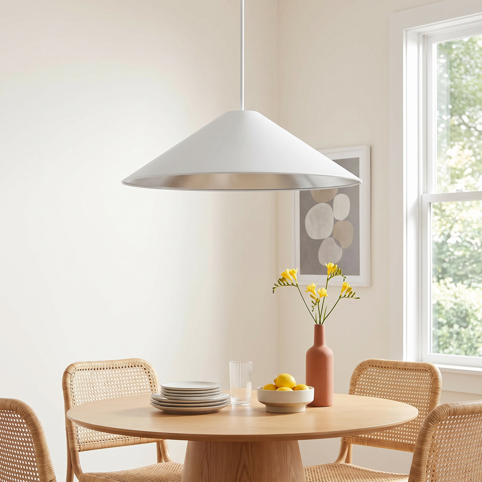 Carington Single Light Poly-Blend Dimmable LED Pendant, White/Silver, Matte White