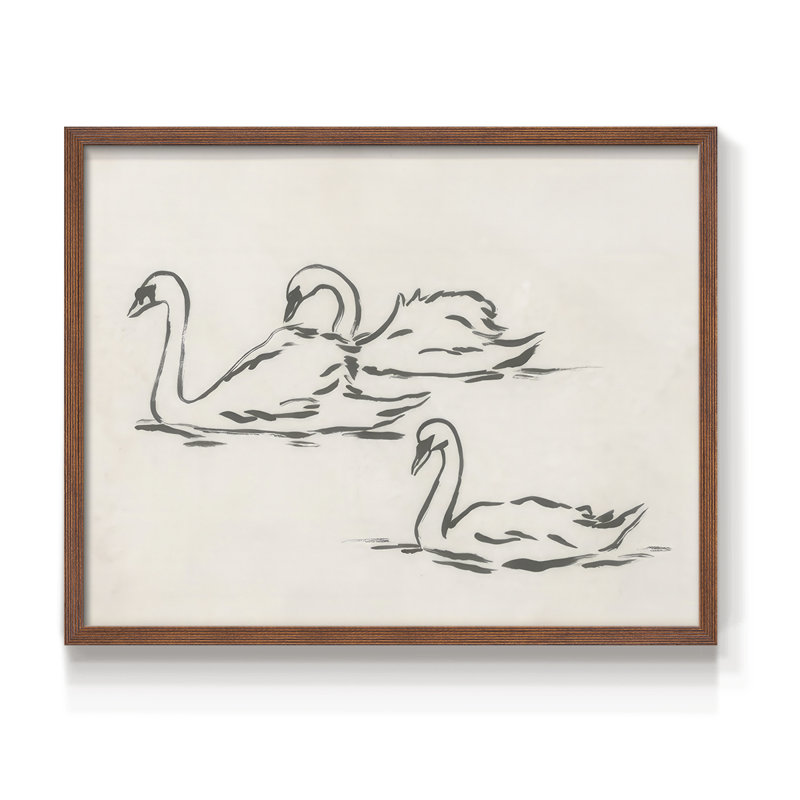 Swan Sketch I -Framed Print - Restickable, H 11 po x l 14 po, Noyer