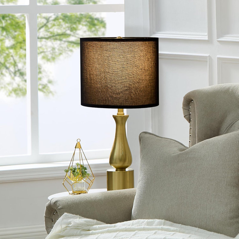 Modern Black And Gold Table Lamps Set Of 2 For Living Room, Bedroom, Nightstand, End Table, Or Small Spaces With Linen Lampshade - Mid-Century Minimalist Design