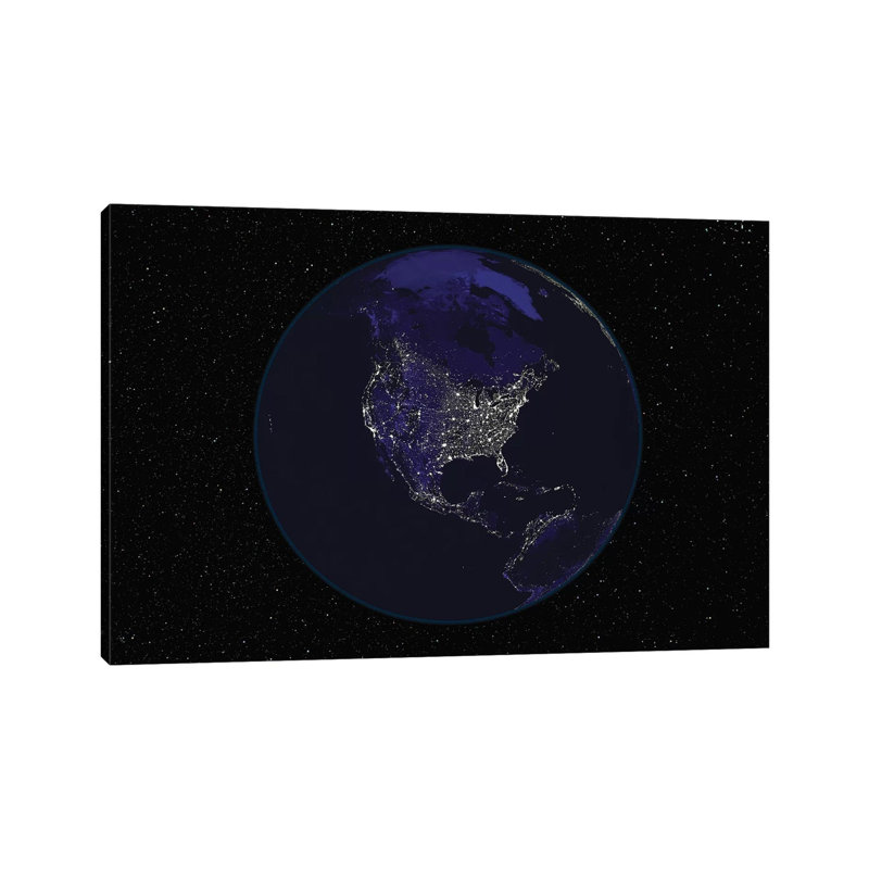 Full Earth At Night Showing City Lights Centered On North America by Stocktrek Images - Gallery-Wrapped Canvas Giclée on Canvas