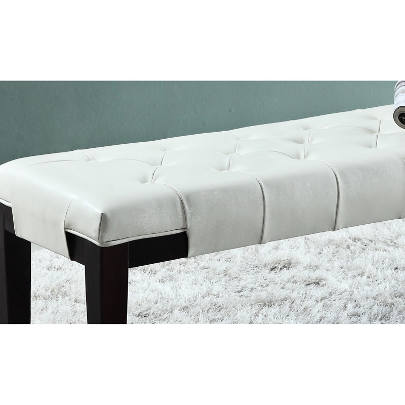Elegant Bench With White Faux Leather For A Gorgeous Bedroom, Living Room, And Foyer Stylish Bench, Fits Seamlessly In, White