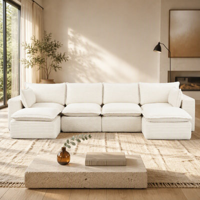Canapé modulaire de 140 po, velours côtelé adapté aux animaux de compagnie, configuration sans outil, en forme de U / en L / de canapé-lit / droit, modules légers, aucun assemblage requis
